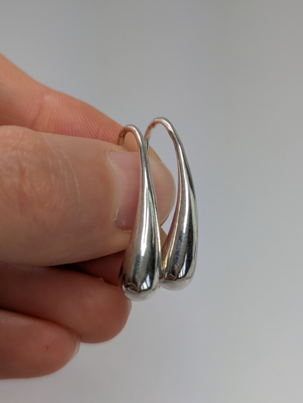Sterling Silver Teardrop Hoop Earrings - Silver